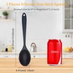 2 Pcs Silicone Nonstick Mixing Spoon, Silicone Spoons for Cooking Heat Resistant, Cooking Utensil for Kitchen Cooking Baking Stirring Serving (Black) - Image 3
