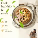 Overmont Enameled Cast Iron Dutch Oven - 5.5QT Pot with Lid Cookbook & Cotton Potholders - Heavy-Duty Cookware for Braising, Stews, Roasting, Bread Baking Cream White - Image 3