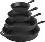 MegaChef 13 Piece Pre-Seasoned Cast Iron Skillet Set with Temperd Glass Lids and Silicone Holders - Image 3