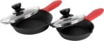 MegaChef 13 Piece Pre-Seasoned Cast Iron Skillet Set with Temperd Glass Lids and Silicone Holders - Image 4