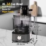 14-Cup French-Fry-Cutter Large Food-Processor - Large Feed Chute, Grey Color, Cheese Shredding, Meat Chopping, Shredding and Slicing, Mixing and Doughing, for Home Use - Image 3