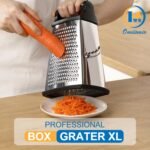 Professional Cheese Grater - Stainless Steel, XL Size, 4 Sides - Perfect Box Grater for Parmesan Cheese, Vegetables, Ginger - Dishwasher Safe - Black - Image 3