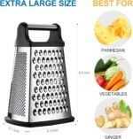 Professional Cheese Grater - Stainless Steel, XL Size, 4 Sides - Perfect Box Grater for Parmesan Cheese, Vegetables, Ginger - Dishwasher Safe - Black - Image 4