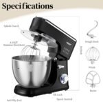 1500W 8.45QT Stand Mixer, 6-Speed Electric Dough Mixer with Whisk, Dough Hook & Beater, Large Capacity Kitchen Mixer for Baking Bread, Cakes, Salad and Cookies (Black) - Image 3