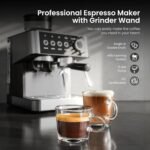 Kismile 15 Bar Espresso Machines with Grinder, Professional Espresso Maker with Removable Water Tank, Milk Frother Steam Wand for Latte&Cappuccino,Hot Water Function for Home (Black) - Image 4