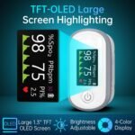 Pulse Oximeter, 4 Color OLED Display Oxygen Monitor Fingertip with 20 × Memory, Blood Oxygen Saturation Monitor (SpO2), Alarm & Brightness Adjustable, Batteries & Lanyard (White) - Image 4