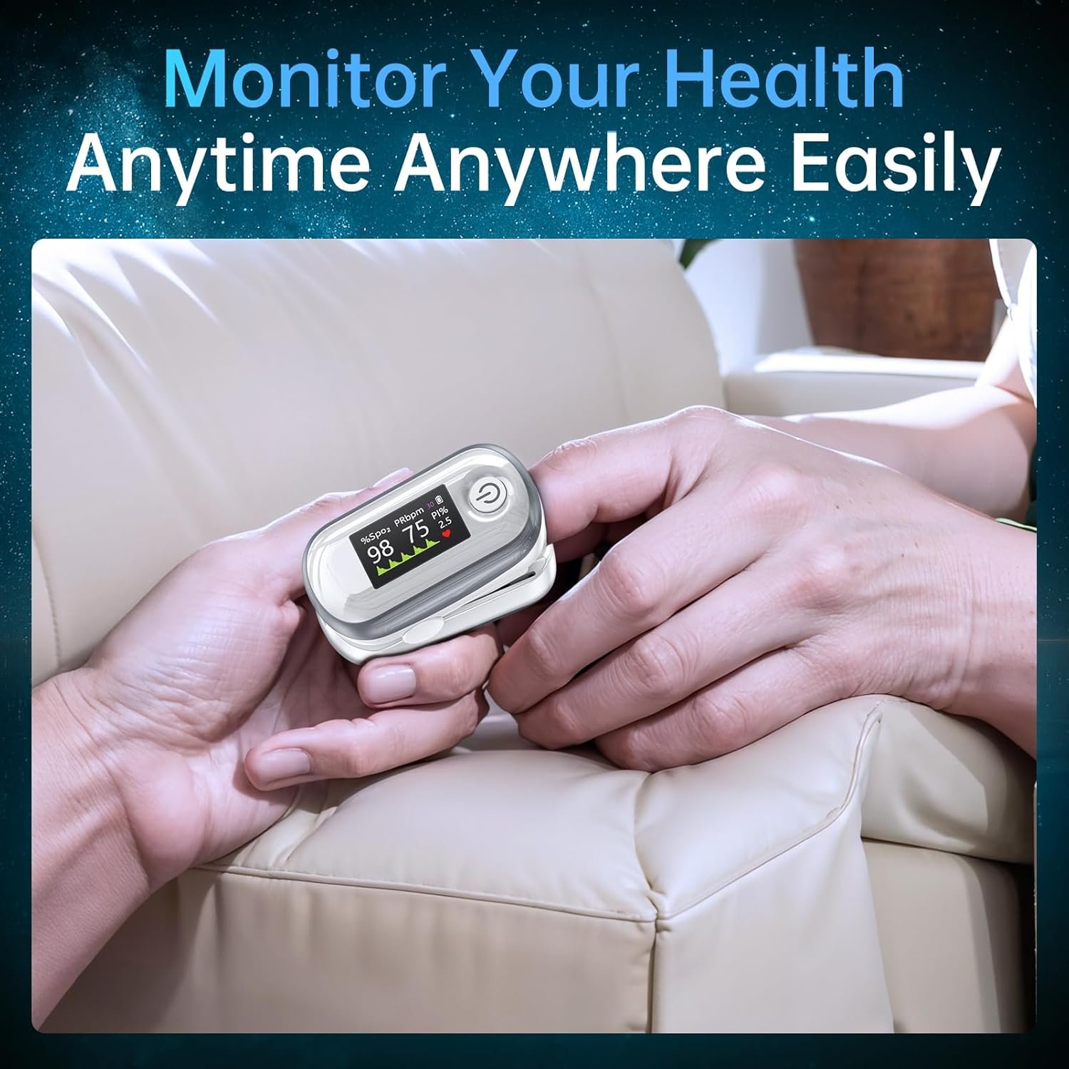 Pulse Oximeter, 4 Color OLED Display Oxygen Monitor Fingertip with 20 × Memory, Blood Oxygen Saturation Monitor (SpO2), Alarm & Brightness Adjustable, Batteries & Lanyard (White) - Image 6