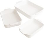 Glad Baking Dish Set, 3pc - Rectangular Stoneware Casserole Dishes for Oven and Microwave - Nesting Bakeware Set with Handles (12'', 10.5'', and 8.5''), Dishwasher Safe - Image 3