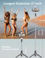 Selfie Stick Tripod with Light, 45'' Selfie Stick with Wireless Remote, Portable Phone Tripod Compatible with iPhone 16/15 Pro Max/15/14 Pro/14/13, Samsung S22/ S23 Ultra/Android Smartphone - Image 3
