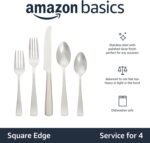 Amazon Basics 20-Piece Stainless Steel Flatware Set with Square Edge, Service for 4, Silver - Image 3