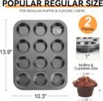 Muffin Tin, 12-Well Nonstick Cupcake Pan Set of 2, Heavy Duty Steel Muffin Pan - Image 4