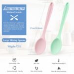 Silicone Mixing Spoons 2-Pack, 10.8" Large High Heat Resistant Nonstick Cooking spoon for Stirring, Mixing and Serving, Green & Pink Rubber Spoon. - Image 3