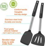 5Pcs Silicone Spatula Heat Resistant Long Large Spatulas Set for Nonstick Cookware, Rubber Pancake Fish Turner Spatula for Kitchen Use Silicone Cooking Kitchen Utensils Set Black - Image 3