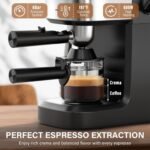 6 Bar Espresso Machine, 800W Compact Coffee Maker with Stainless Steel Cup Warmer, Steam Milk Frother, Automatic Pressure Relief, Cappuccino & Latte Maker, Black, for Home and Office - Image 4
