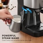6 Bar Espresso Machine, 800W Compact Coffee Maker with Stainless Steel Cup Warmer, Steam Milk Frother, Automatic Pressure Relief, Cappuccino & Latte Maker, Black, for Home and Office - Image 5