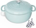 Umite Chef 6QT Enameled Cast Iron Dutch Oven with Lid, Versatile Heavy-Duty Cookware Pot for Baking Bread, Braising, Soups & Stews, Oven & Stovetop Safe with Heat Resistant Gloves（Blue） - Image 5