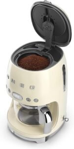 Smeg 50's Retro Style Aesthetic Drip Coffee Machine with 10 Cup Glass Carafe, Auto Start Feature, Keep Warm Plate, and Two Coffee Strength Settings (Cream) - Image 4