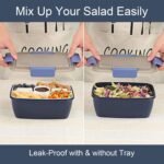 Caperci Large Salad Container Bowl for Lunch - Better Adult Bento Lunch Box 68 oz, 5-Compartment Tray, 2pcs 3-oz Sauce Cups, Stackable, BPA-Free (Navy) - Image 3