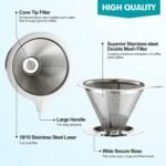 Pour Over Coffee Dripper, Slow Drip Paperless Coffee Filter, Stainless Steel Pour Over Coffee Maker for Single Cup Brew, Double Mesh Design of Manual Reusable Cone Filter. - Image 4