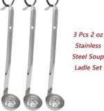3 Pcs 2 oz Stainless Steel Soup Ladle Set, Long Handle Serving Spoons with Hooked Handles, Kitchen Cooking Utensils for Sauce Gravy Stew - Image 3