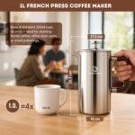 1L/34 Oz French Press Coffee Maker,304 Stainless Steel Coffee Press,Durable & Easy Clean,Leak-Proof Design,Prensa Francesa Para Cafe for Home,Office,Camping (Silver-Upgrade) - Image 3