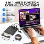 External CD/DVD Drive, Portable USB 3.0 & USB-C CD RW Drive, DVD Player, DVD Burner for Laptop, Desktop, Compatible with Windows 7/8/10/11, Mac, MacBook Pro/Air, Linux (MHIDD01) - Image 4