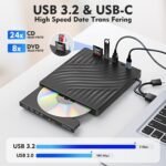 External CD/DVD Drive, Portable USB 3.0 & USB-C CD RW Drive, DVD Player, DVD Burner for Laptop, Desktop, Compatible with Windows 7/8/10/11, Mac, MacBook Pro/Air, Linux (MHIDD01) - Image 5
