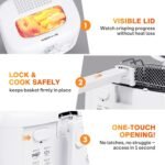 1500W Electric Deep Fryer with Adjustable Temperature Control, 2.5L Non-Stick Basket & Viewing Window, Folding Handle and Locking Cover for Easy Storage, White - Image 4