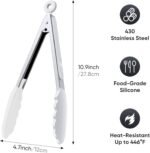 9 Inch Kitchen Tongs, Cooking Tongs with Silicone Tips and Stainless Steel Handle, Non Stick Heat Resistant Tongs for Cooking, Buffet, Salad Serving (9", White) - Image 3