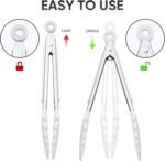 9 Inch Kitchen Tongs, Cooking Tongs with Silicone Tips and Stainless Steel Handle, Non Stick Heat Resistant Tongs for Cooking, Buffet, Salad Serving (9", White) - Image 4