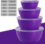 4-Piece Classic Plastic Prep Bowls with Lids, Nesting Plastic Small Mixing Bowl Set for Mixing, Baking, Prepping, Cooking and Serving Food, Microwave and Dishwasher Safe (Purple) - Image 3
