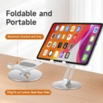 Foldable Desktop Phone Stand for Desk with Adjustable Height up to 6.7inch/17cm Sturdy 360° Rotating Desktop Holder for 4-11 Inch Cell Phones/Tablets, Aluminum Alloy/Carbon Steel Base - Image 3