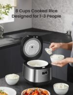 COMFEE' Compact Rice Cooker 8 Cups Cooked/4 Cups Uncooked, 9-in-1 Multi Cooker, Fast Rice Maker, Steam, Brown Rice, Grains, Fuzzy Logic Technology, Grey - Image 4
