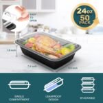 WGCC Meal Prep Containers, 50 Pack Extra-thick Food Storage Containers with Lids, Disposable & Reusable Plastic Bento Lunch Box, BPA Free, Stackable, Microwave/Dishwasher/Freezer Safe (24 oz) - Image 3