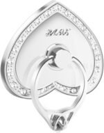 Phone Stand, Luxury Updated Re-Usable Metal Stainless Phone & Tablet Anti Drop Ring Stand Holder with Diamonds for iPhone iPod iPad Samsung and More (Heart Shape) (Silver) - Image 4