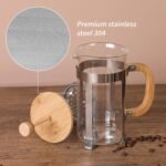 Sivaphe 34 oz French Press Coffee/Tea Maker with Bamboo Lid and Hand Stainless Steel High Borosilicate Glass 1000ml Coffee Brewer Set - Image 5