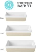 MARTHA STEWART 3-Piece Oven to Table Stoneware Bakeware Set – Baking Dish & Casserole Set – Grey – Durable Oven-Safe Bakeware for Baking and Serving - Image 4