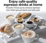 Hamilton Beach 15 Bar Espresso Machine, Cappuccino, Mocha, & Latte Maker, with Milk Frother, Make 2 Cups Simultaneously, Works with Pods or Ground Coffee, 50 oz. Water Reservoir, Black - Image 3