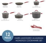 Rachael Ray - 87630 Rachael Ray Cucina Hard Anodized Nonstick Cookware Pots and Pans Set, 12 Piece, Gray with Red Handles - Image 3