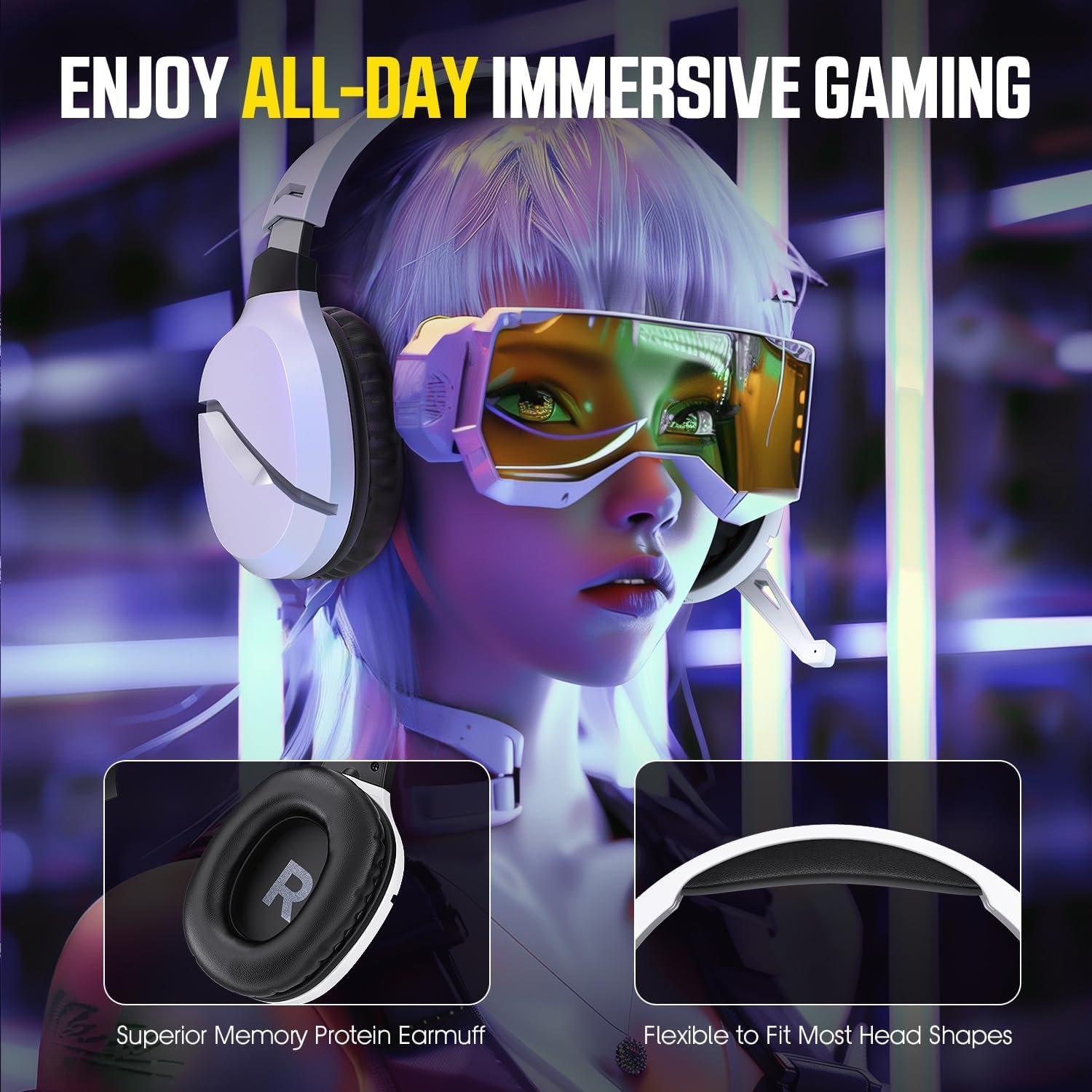 Wireless Gaming Headset with Noise Canceling Microphone for PS5, PC, PS4, 2.4G/Bluetooth Gaming Headphones with USB and Type-c Connector, Wired Mode for Controller Gamecube - Image 9