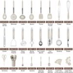 Kitchen Utensils Set-Silicone Cooking Utensils-33pcs Non-Stick Silicone Cooking Kitchen Utensils Spatula Set with Holder-Best Kitchen Cookware with Stainless Steel Handle (Khaki) - Image 3