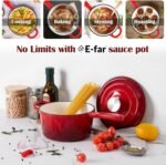 E-far Sauce Pan Set with Lid, 1Qt & 2Qt Enameled Cast Iron Pot Sets for Kitchen Cooking, Small Heavy Duty Dutch Oven Saucepans & Self-basting Lids, Induction-Ready & Easy Clean, Red - Image 4