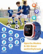 Smart Watch for Kids, Fitness Tracker with Pedometer, Heart Rate Monitor, Sleep Tracker, Alarm Clocks, Puzzle Games, Calculator, IP68 Waterproof, Blue - Image 3