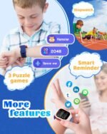 Smart Watch for Kids, Fitness Tracker with Pedometer, Heart Rate Monitor, Sleep Tracker, Alarm Clocks, Puzzle Games, Calculator, IP68 Waterproof, Blue - Image 5