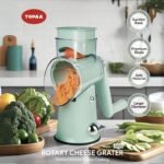 TOPAA Rotary Cheese Grater with Handle Vegetable Shredder with 5 Blades, Round Mando line Slicer and Food Chopper for Kitchen (Green) - Image 3