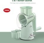 TOPAA Rotary Cheese Grater with Handle Vegetable Shredder with 5 Blades, Round Mando line Slicer and Food Chopper for Kitchen (Green) - Image 4