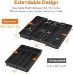 Lifewit Silverware Drawer Organizer, Expandable Utensil Tray for Kitchen, BPA Free Flatware and Cutlery Holder, Adjustable Plastic Storage for Spoons Forks Knives, 8.5-14 x 12", Black - Image 4