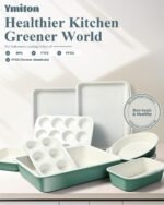 Ceramic Nonstick Baking Pans Set, Non Toxic 33 PCS Stackable Bakeware Sets, 550°F Oven Safe Baking Sheet & Pans, Warp-Free, Dishwasher Safe, PTFE/PFOA/PFOS-Free (Green) - Image 3