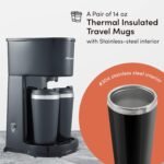 Elite Gourmet EHC116 Dual Drip Double Coffee Maker Brewer Includes Two 14 Oz Stainless Steel Interior Thermal Travel Mugs, Compatible with Coffee Grounds, Reusable Filter, Black - Image 3