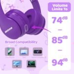 MIDOLA Kids Headphones Bluetooth 5.4 Wireless 68H Play Time Volume Limit 85/94dB Over-Ear Foldable Headset,Type-C Fast Charging, Wired Aux Mic for Toddler Child Pad Tablet Purple - Image 5